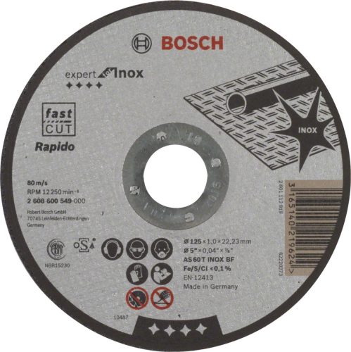 VÁGÓKORONG FÉMRE INOX BOSCH 2608600549 125*1,0*22 EXP.